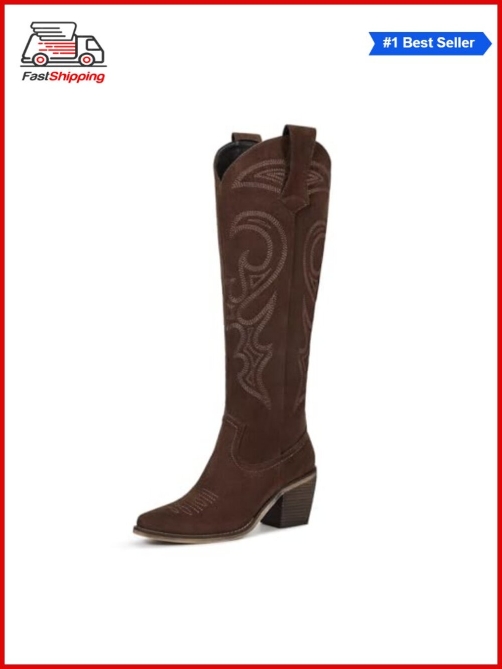 ✨wetkiss Women's Knee High Faux Suede Western Cowboy Boots Block Heel